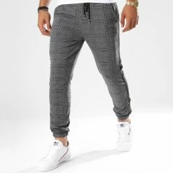Bon marché 🌟 Pantalon Jogging Slim Fit A Carreaux Avec Bandes 1332 Gris Anthracite de Frilivin 🔥