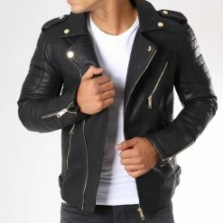 Coupon 🤩 Veste Biker SK011 Noir Doré de Frilivin 🔥