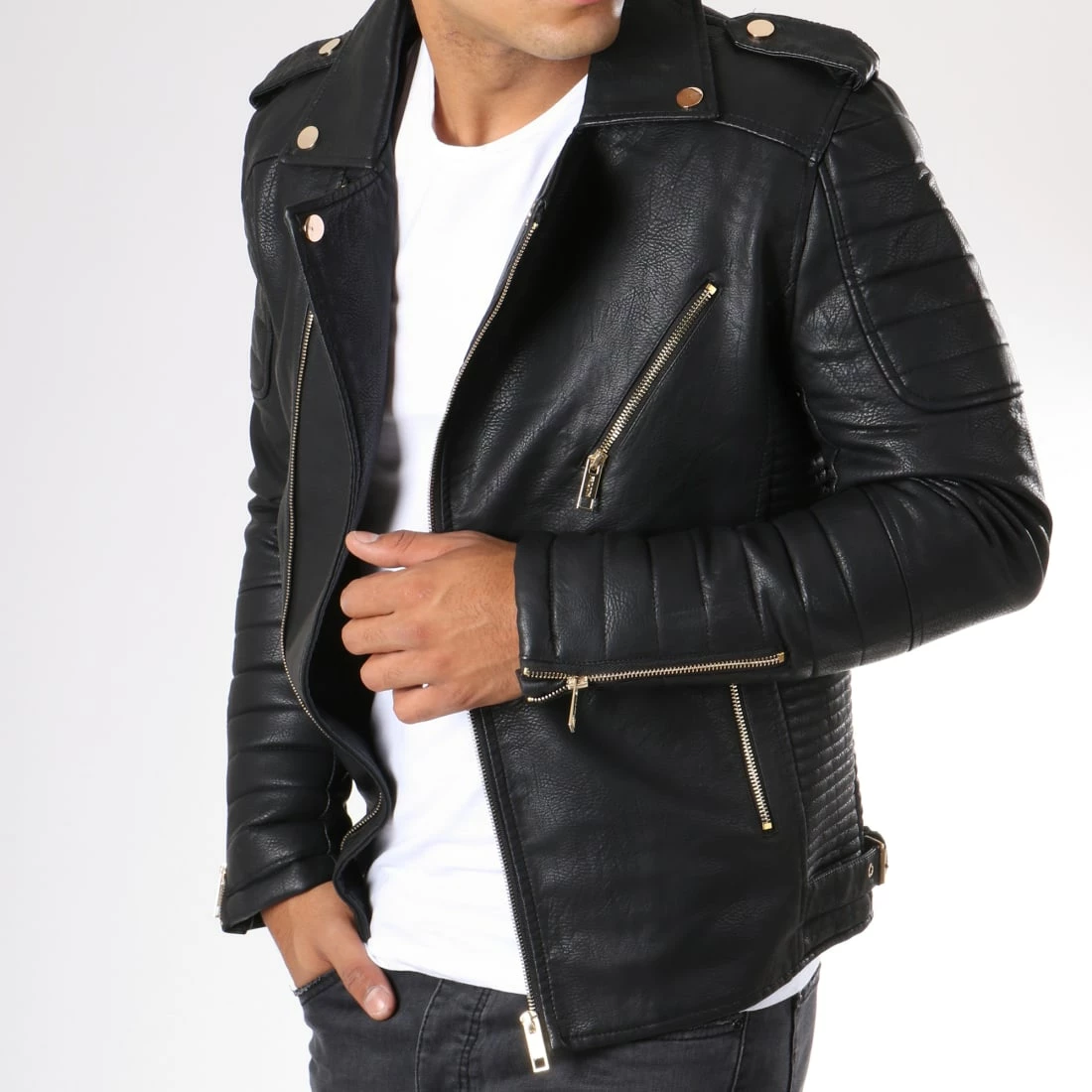 Coupon 🤩 Veste Biker SK011 Noir Doré de Frilivin 🔥 4 Coupon 🤩 Veste Biker SK011 Noir Doré de Frilivin 🔥 – Image 2