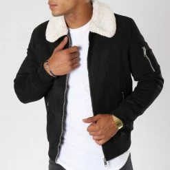 Remise 🎁 Bomber Suédine Col Mouton D005 Noir de Frilivin 🥰