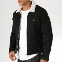 Promos Frilivin Magasin 9 De gros 😀 Veste Zippée Suédine Col Mouton QQ515 Noir de Frilivin 🤩