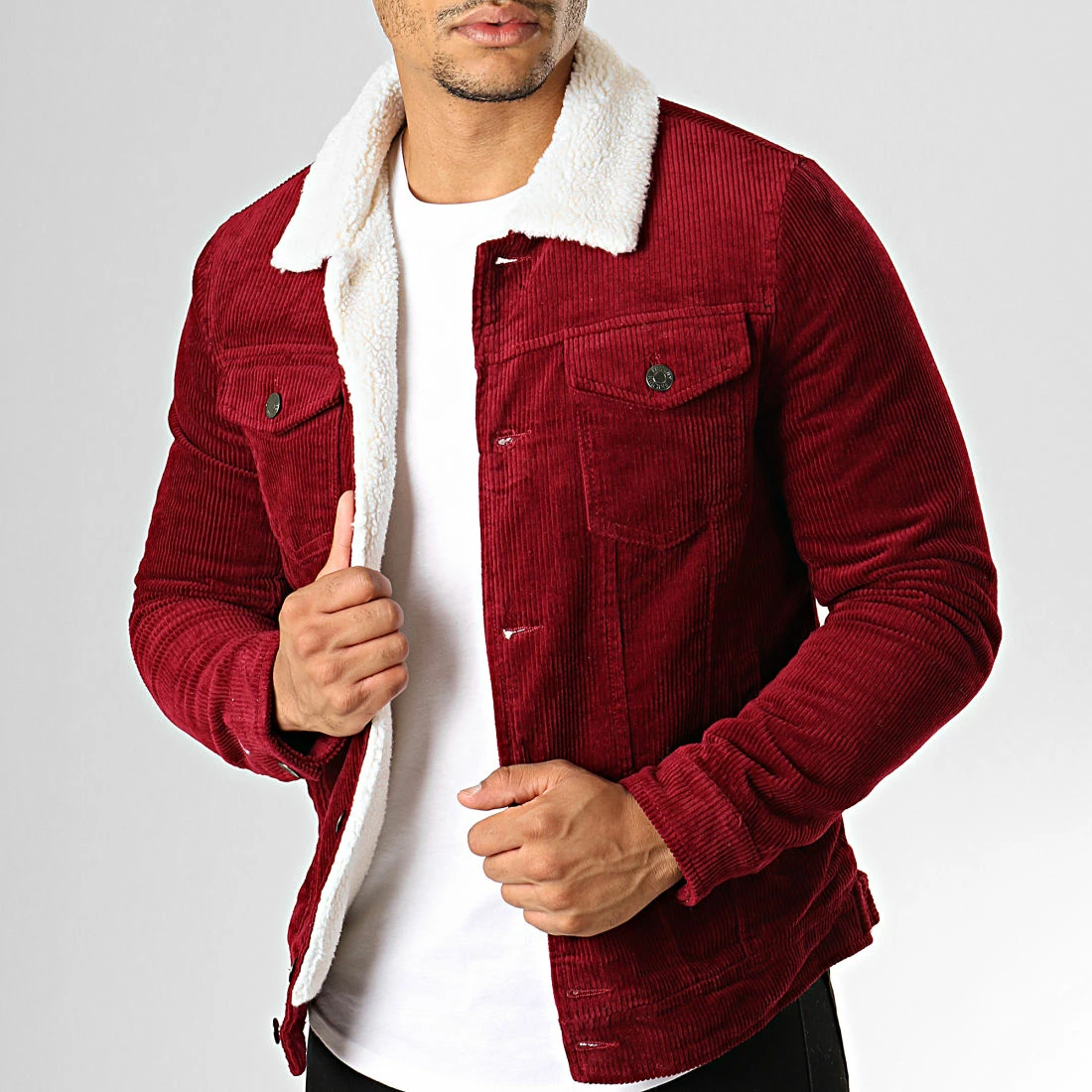 Offres 🥰 Veste Super Slim Fit Velours Col Mouton QQ536 Bordeaux de Frilivin 😀 5 Offres 🥰 Veste Super Slim Fit Velours Col Mouton QQ536 Bordeaux de Frilivin 😀 – Image 3