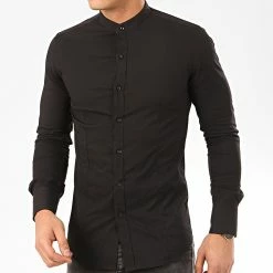Grosses soldes 🧨 Chemise Manches Longues Col Mao NS-7229 Noir de Frilivin 👍