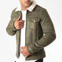 Vente flash 👏 Veste Col Mouton QQ515 Vert Kaki de Frilivin 😉