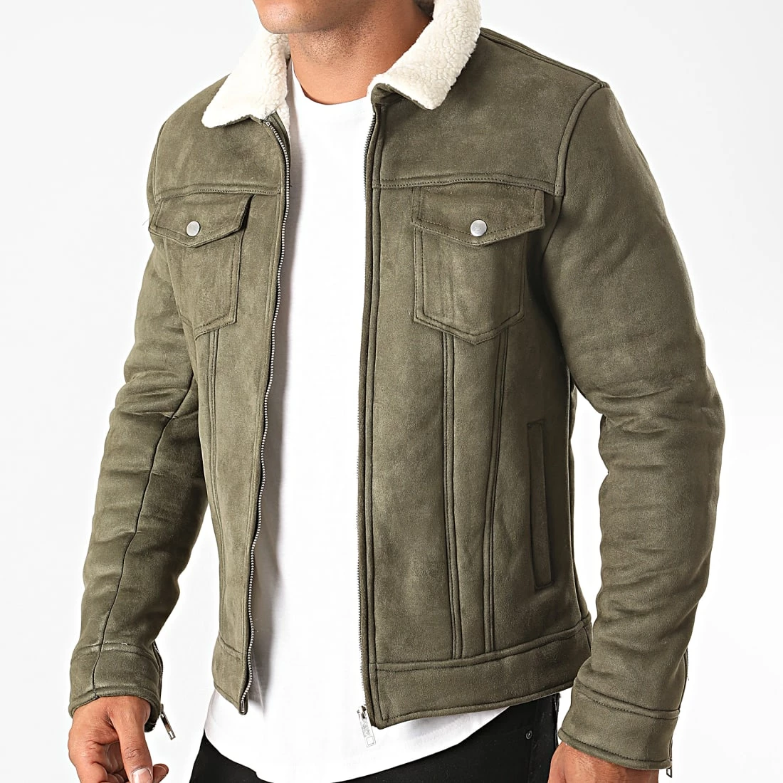 Vente flash 👏 Veste Col Mouton QQ515 Vert Kaki de Frilivin 😉 5 Vente flash 👏 Veste Col Mouton QQ515 Vert Kaki de Frilivin 😉 – Image 3