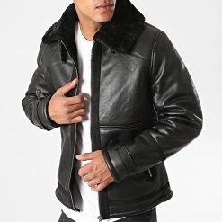 Coupon ⭐ Veste Bombardier Col Mouton QQ565 Noir de Frilivin 👏