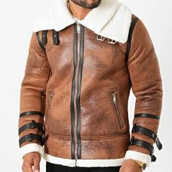 Le moins cher 👍 Blouson Bombardier Col Mouton QQ568 Marron de Frilivin 🧨