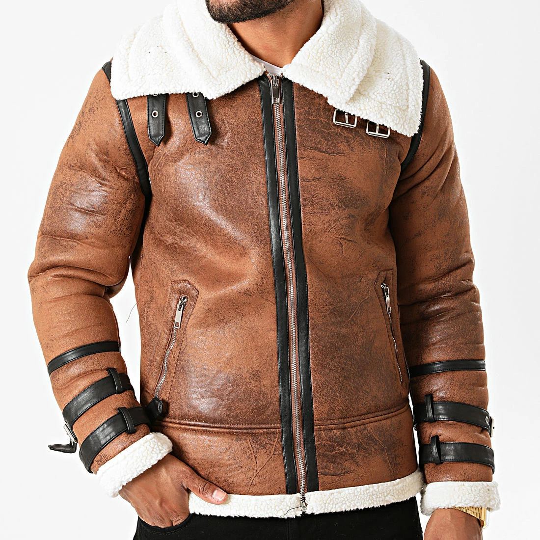 Le moins cher 👍 Blouson Bombardier Col Mouton QQ568 Marron de Frilivin 🧨 5 Le moins cher 👍 Blouson Bombardier Col Mouton QQ568 Marron de Frilivin 🧨 – Image 3