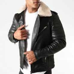 Vente flash 🛒 Veste Zippée Col Mouton QQ553 Noir de Frilivin 🛒