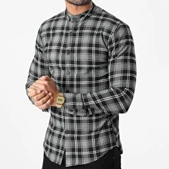 Nouveau 🎉 Chemise Manches Longues A Carreaux 4119 Noir Gris Chiné de Frilivin 🔔
