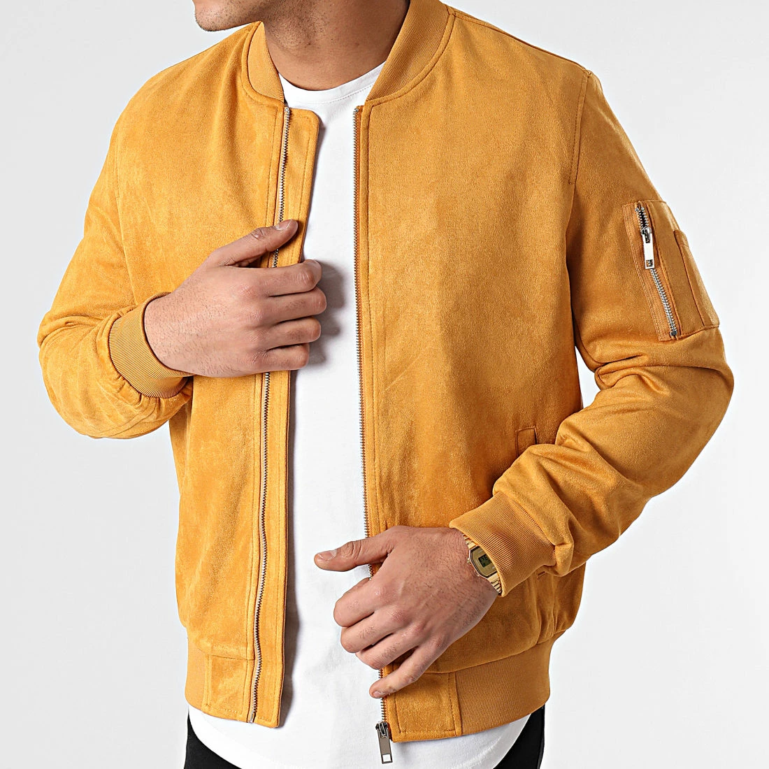 Remise 🌟 Veste Bomber Suédine BB003 Jaune Moutarde de Frilivin ✨ 3 Remise 🌟 Veste Bomber Suédine BB003 Jaune Moutarde de Frilivin ✨