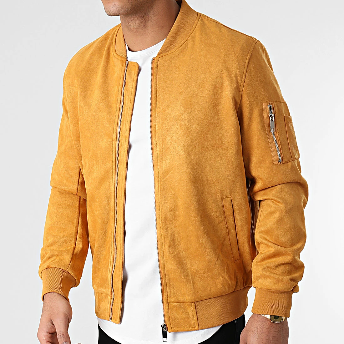 Remise 🌟 Veste Bomber Suédine BB003 Jaune Moutarde de Frilivin ✨ 5 Remise 🌟 Veste Bomber Suédine BB003 Jaune Moutarde de Frilivin ✨ – Image 3