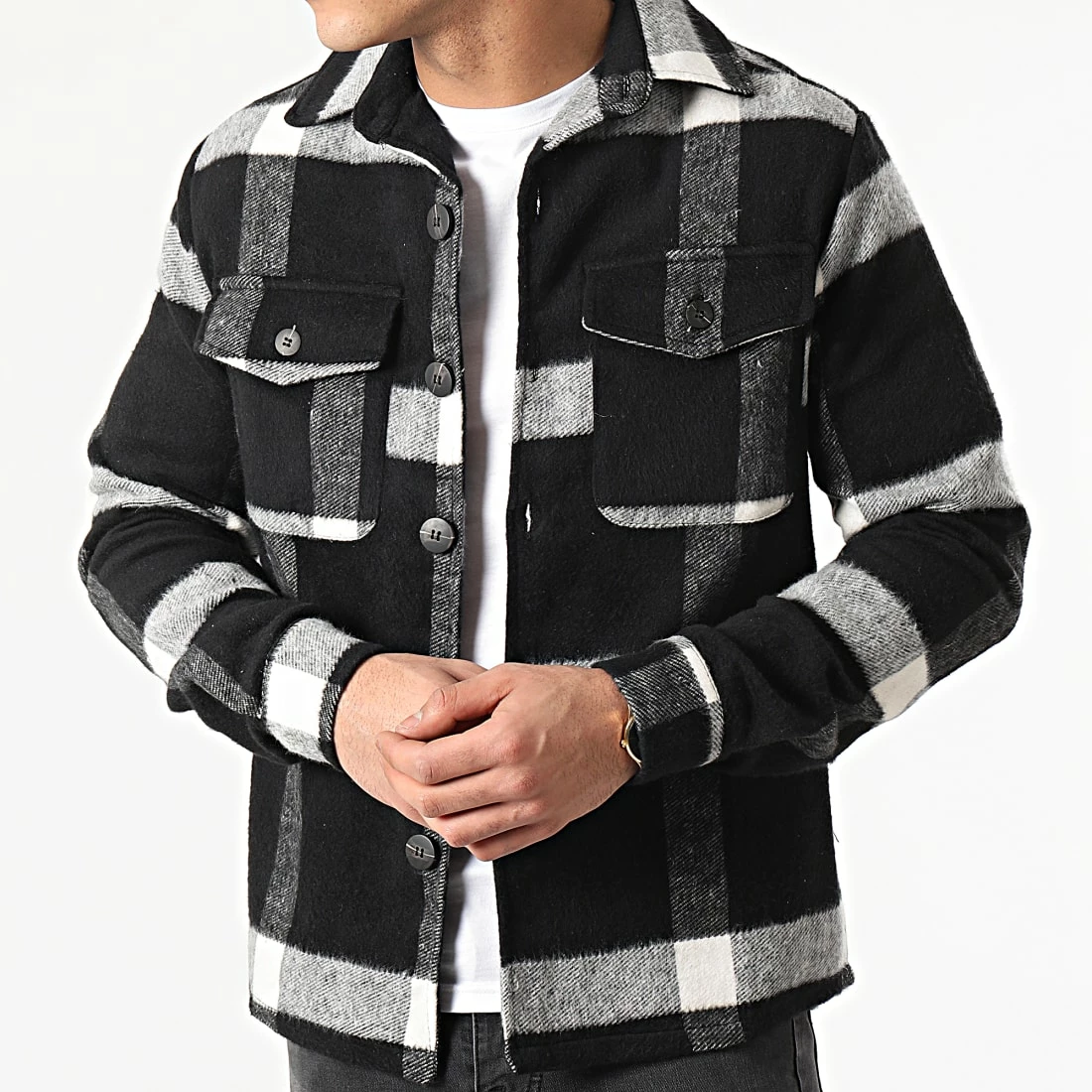 Le moins cher 🛒 Surchemise A Carreaux 4139 Noir Gris de Frilivin 🎉 5 Le moins cher 🛒 Surchemise A Carreaux 4139 Noir Gris de Frilivin 🎉 – Image 3