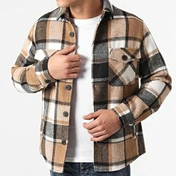 Meilleure vente ✔️ Surchemise A Carreaux HP03210 Beige Gris de Frilivin 🤩