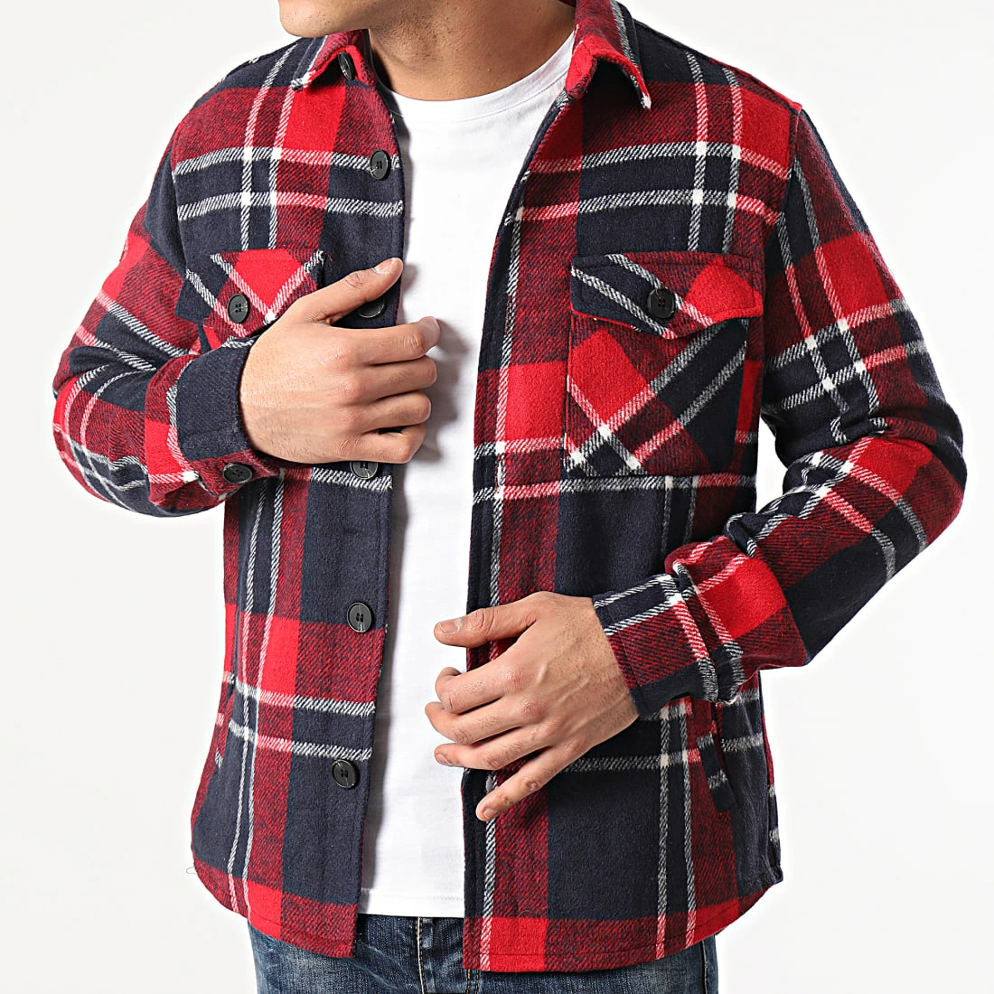 Meilleure affaire ✔️ Surchemise A Carreaux HP0329 Rouge Bleu Marine de Frilivin ❤️ 3 Meilleure affaire ✔️ Surchemise A Carreaux HP0329 Rouge Bleu Marine de Frilivin ❤️