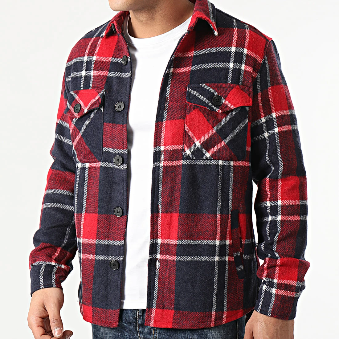 Meilleure affaire ✔️ Surchemise A Carreaux HP0329 Rouge Bleu Marine de Frilivin ❤️ 5 Meilleure affaire ✔️ Surchemise A Carreaux HP0329 Rouge Bleu Marine de Frilivin ❤️ – Image 3