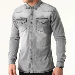Meilleure vente ✨ Chemise Jean Manches Longues CA6024 Gris de Frilivin 🧨