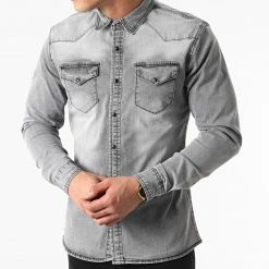 Meilleure vente ✨ Chemise Jean Manches Longues CA6024 Gris de Frilivin 🧨 -Promos Frilivin Magasin frilivin 253701 CA6024 1 20210226T145936 03