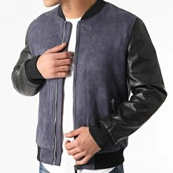 De gros 🌟 Veste Zippée Suédine QQ651 Bleu Marine Noir de Frilivin 🧨