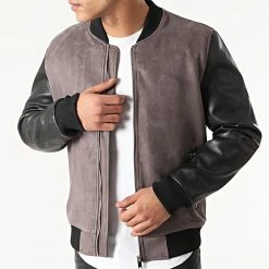 Vente flash ⭐ Veste Zippée Suédine QQ651 Gris Noir de Frilivin 👍