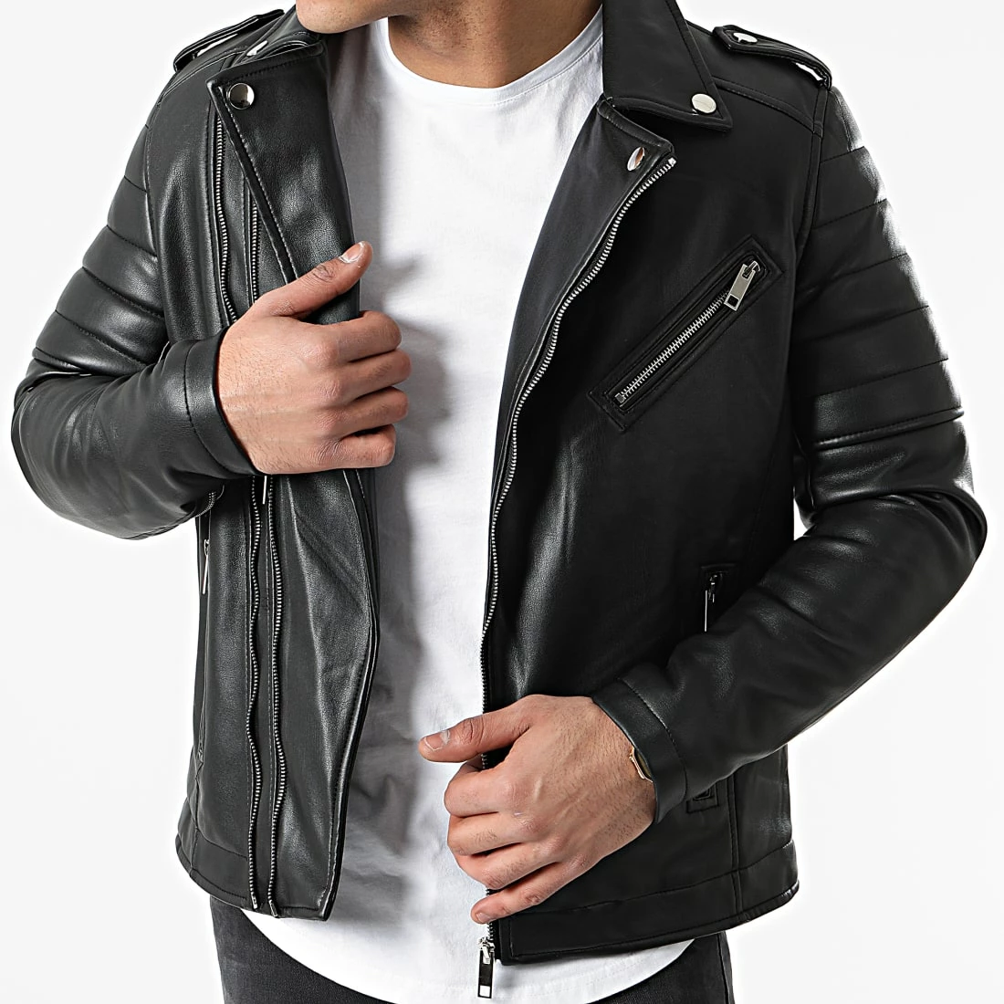Offres ✨ Veste Biker QQ622 Noir Argenté de Frilivin 🌟 3 Offres ✨ Veste Biker QQ622 Noir Argenté de Frilivin 🌟