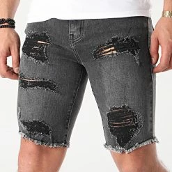 Remise ✔️ Short Jean Slim VJ292 Noir de Frilivin ✔️