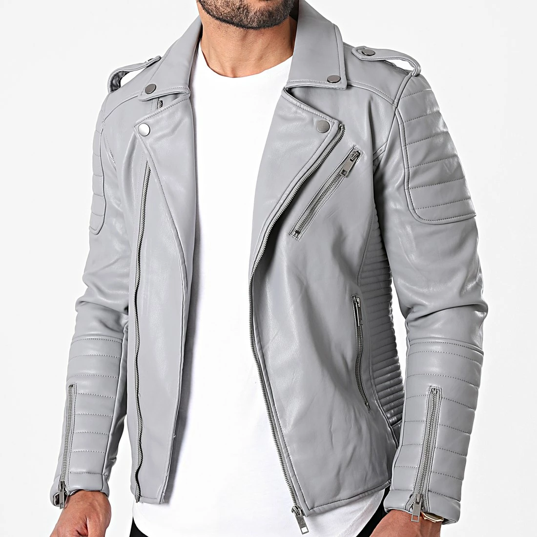 Nouveau 🧨 Veste Biker SK011 Gris de Frilivin ✔️ 3 Nouveau 🧨 Veste Biker SK011 Gris de Frilivin ✔️
