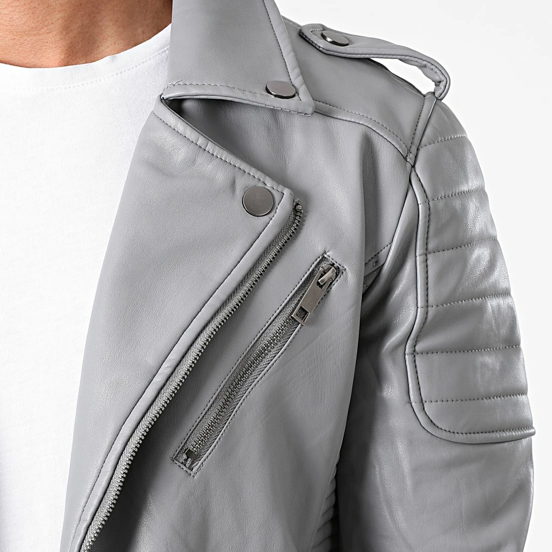 Nouveau 🧨 Veste Biker SK011 Gris de Frilivin ✔️ 4 Nouveau 🧨 Veste Biker SK011 Gris de Frilivin ✔️ – Image 2