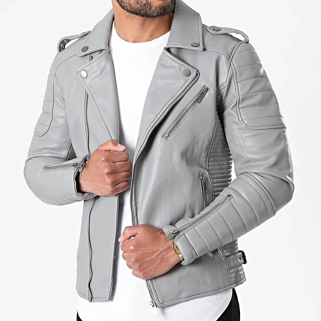 Nouveau 🧨 Veste Biker SK011 Gris de Frilivin ✔️ 5 Nouveau 🧨 Veste Biker SK011 Gris de Frilivin ✔️ – Image 3