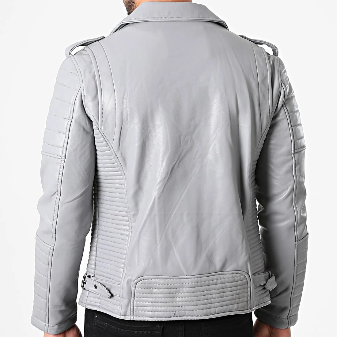 Nouveau 🧨 Veste Biker SK011 Gris de Frilivin ✔️ 6 Nouveau 🧨 Veste Biker SK011 Gris de Frilivin ✔️ – Image 4