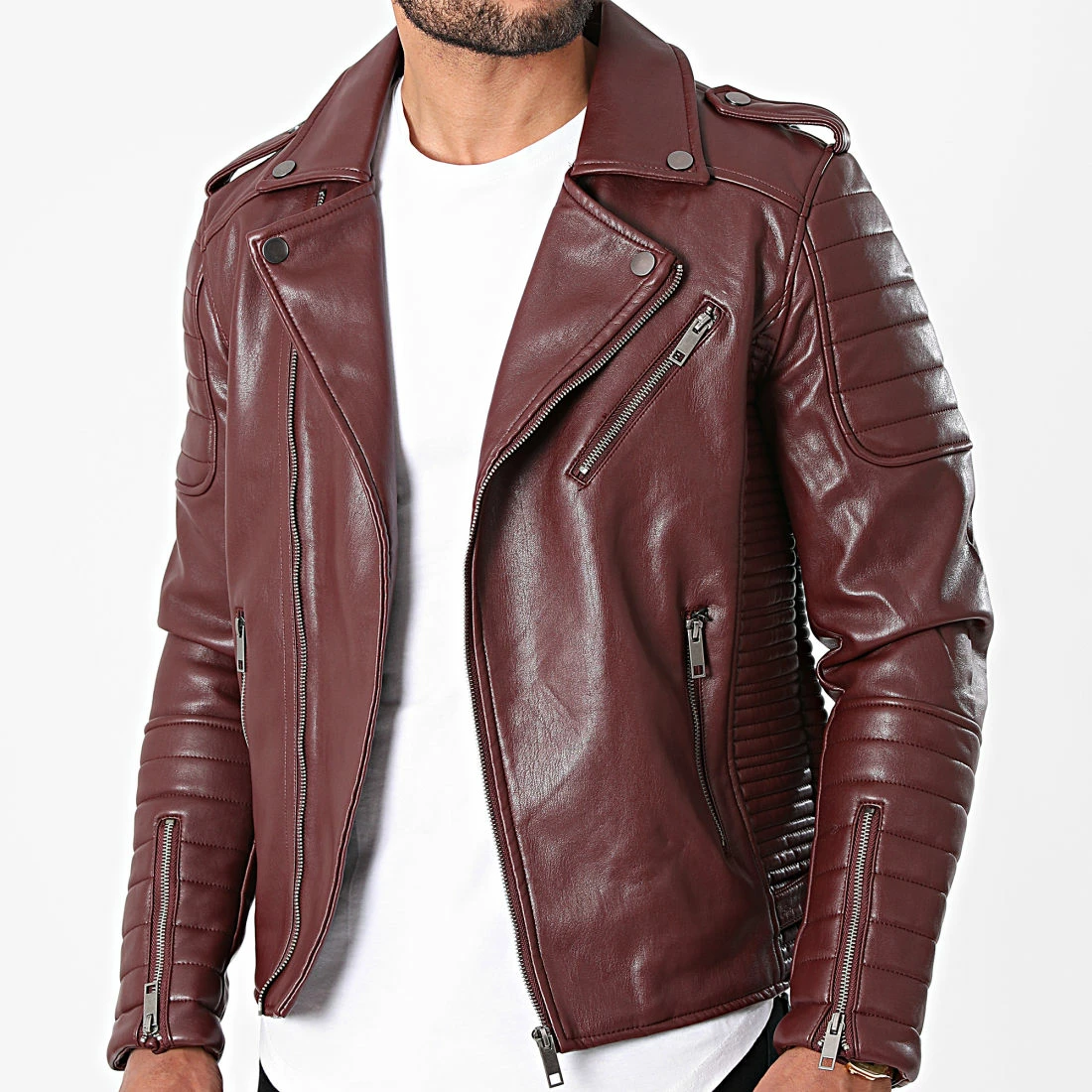 Meilleure vente ❤️ Veste Biker SK011 Bordeaux de Frilivin 🛒 3 Meilleure vente ❤️ Veste Biker SK011 Bordeaux de Frilivin 🛒