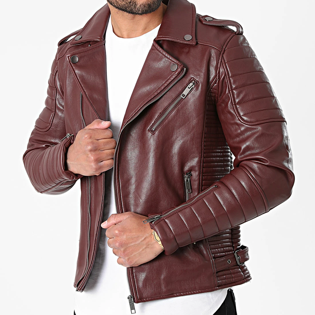 Meilleure vente ❤️ Veste Biker SK011 Bordeaux de Frilivin 🛒 5 Meilleure vente ❤️ Veste Biker SK011 Bordeaux de Frilivin 🛒 – Image 3