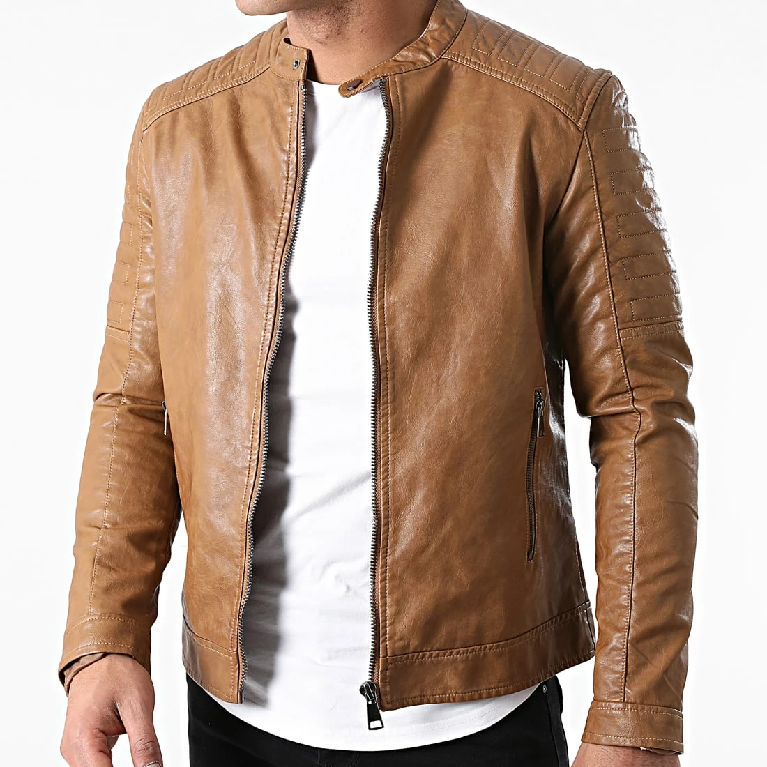 Promo ⌛ Veste Biker L905 Marron de Frilivin ⭐ 3 Promo ⌛ Veste Biker L905 Marron de Frilivin ⭐