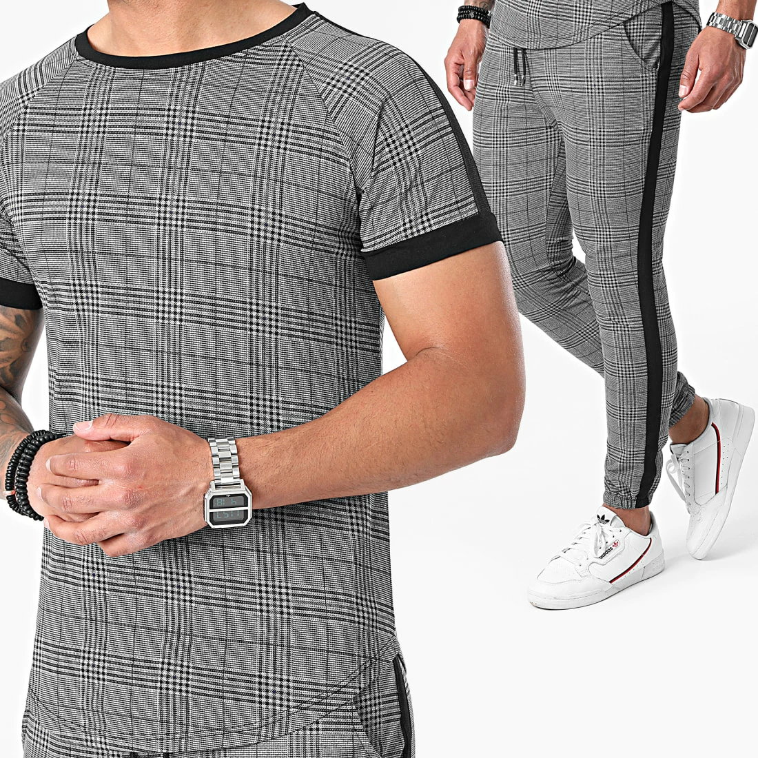 De gros 😍 Ensemble De Survêtement A Carreaux Et Bandes 5003-A Gris Anthracite Noir de Frilivin ✨ 2 De gros 😍 Ensemble De Survêtement A Carreaux Et Bandes 5003-A Gris Anthracite Noir de Frilivin ✨