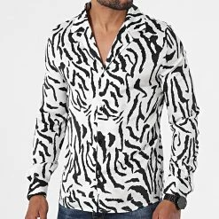 Sortie 🤩 Chemise Manches Longues BM1208 Blanc Noir de Frilivin 🔔