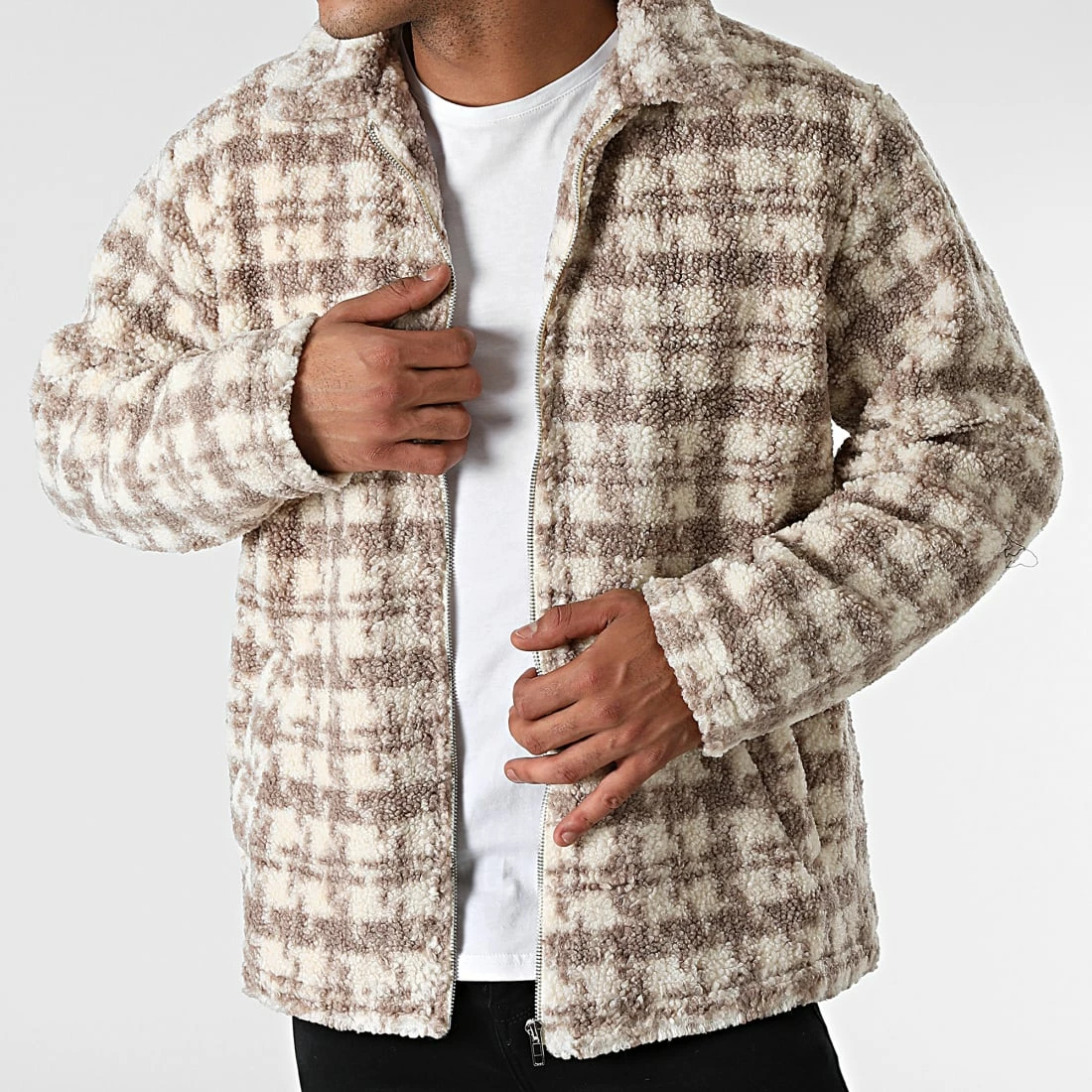 Tout neuf ✔️ Veste Zippée BM1328 Carreaux Beige Gris de Frilivin 🎁 3 Tout neuf ✔️ Veste Zippée BM1328 Carreaux Beige Gris de Frilivin 🎁