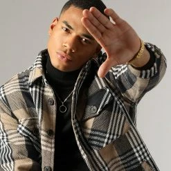 Acheter 🔔 Surchemise A Carreaux HP03219 Beige Bleu Marine de Frilivin 🥰