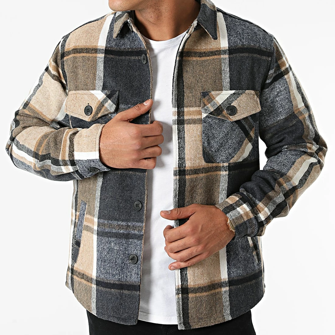 Bon marché ✔️ Surchemise A Carreaux HP03221 Gris Anthracite Beige de Frilivin ⌛ 3 Bon marché ✔️ Surchemise A Carreaux HP03221 Gris Anthracite Beige de Frilivin ⌛