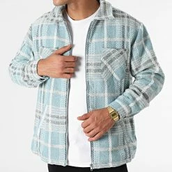 Grosses soldes 🔥 Surchemise Carreaux BM1349 Bleu Clair de Frilivin 🎁