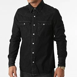 Vente flash ⌛ Chemise Jean Manches Longues VJ338 Noir de Frilivin ✔️