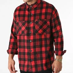 Nouveau 🎉 Chemise Manches Longues A Carreaux BM1338 Rouge Noir de Frilivin 😉