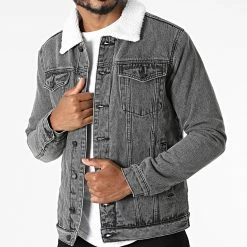 Nouveau 💯 Veste Jean Col Fourrure VJ211 Gris Anthracite de Frilivin ⌛