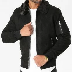 Acheter 💯 Bomber Col Fourrure D005 Noir de Frilivin 😉
