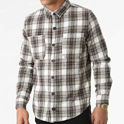 Tout neuf 👍 Chemise Manches Longues A Carreaux BM1354 Marron Ecru de Frilivin 😀