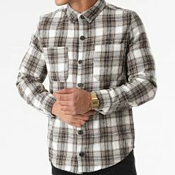 Tout neuf 👍 Chemise Manches Longues A Carreaux BM1354 Marron Ecru de Frilivin 😀 -Promos Frilivin Magasin frilivin 288148 BM1354 9 20211019T160842 03