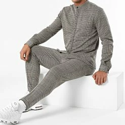 Le moins cher 🔥 Ensemble Chemise Manches Longues A Carreaux BM1359 Beige de Frilivin ✨