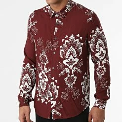 Sortie ❤️ Chemise Manches Longues 682841 Bordeaux Floral de Frilivin 😍