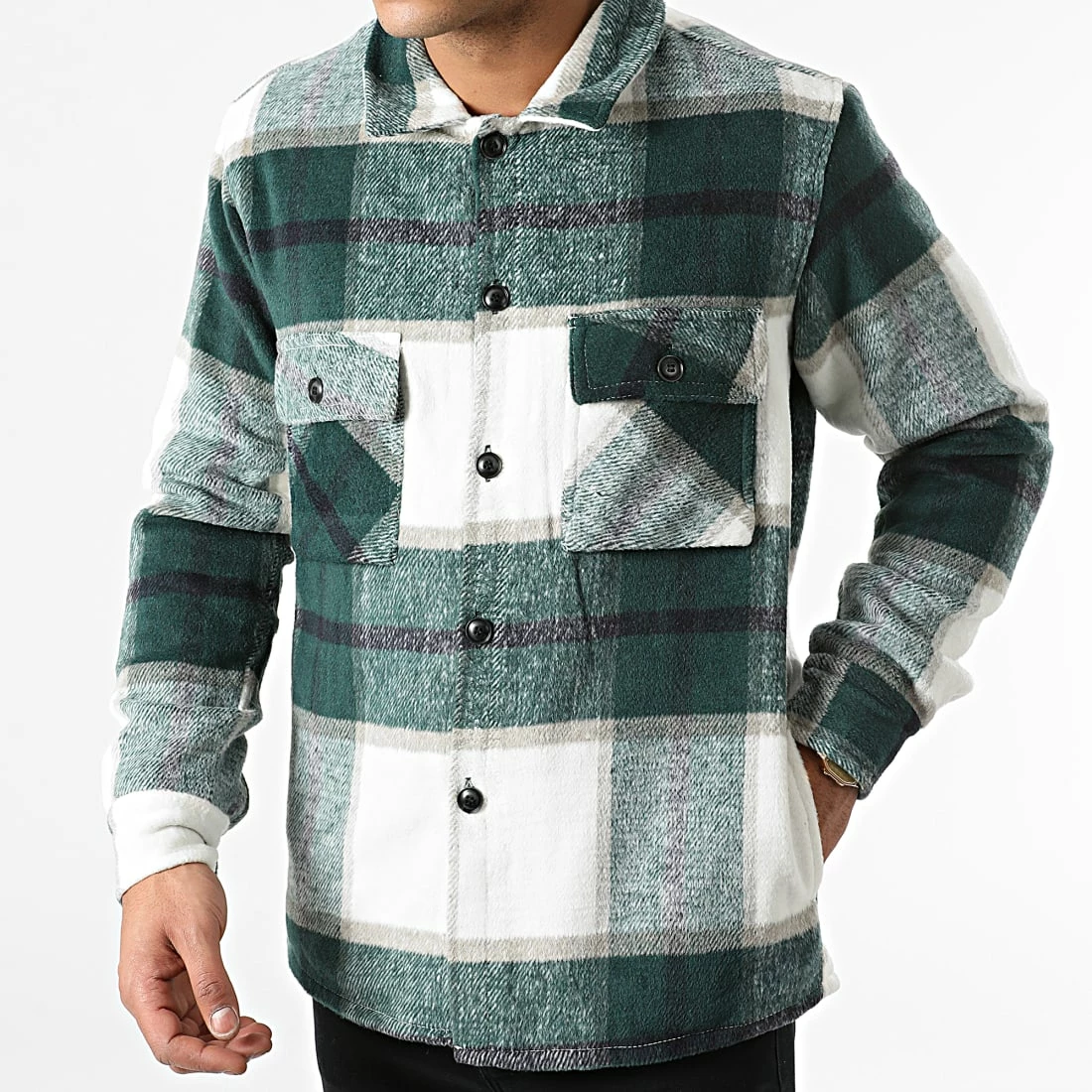 Budget 😉 Surchemise A Carreaux QQ679 Vert Blanc de Frilivin ⭐ 5 Budget 😉 Surchemise A Carreaux QQ679 Vert Blanc de Frilivin ⭐ – Image 3