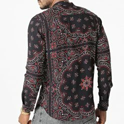 Nouveau ✔️ Chemise Manches Longues Floral FW31231 Noir Rouge de Frilivin ⭐ -Promos Frilivin Magasin frilivin 292395 FW31231 BLACK 20211124T150743 04