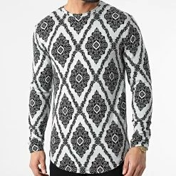 Offres ❤️ Pull Oversize 15633 Gris Noir Floral de Frilivin 😍